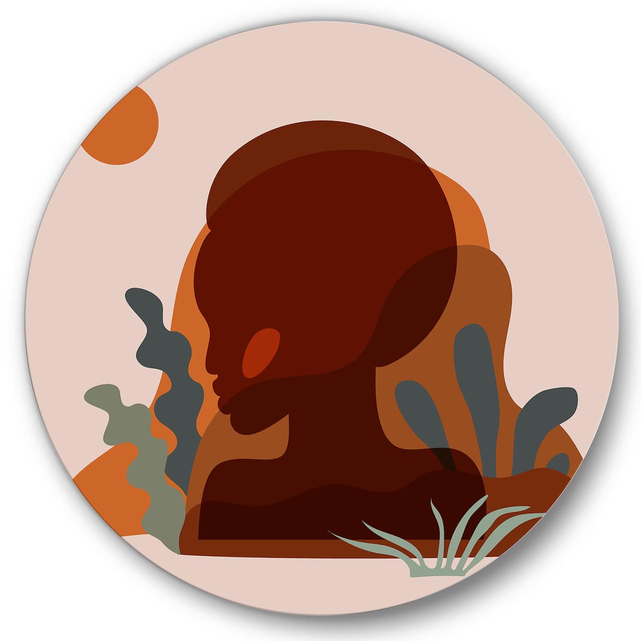 Designart - Minimal Silhouette Of Afro American Woman - Modern Metal Circle Wall Art